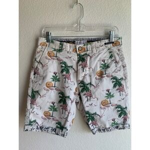 Cactus Man Ricky Singh Flamingo Palm Tree Tropical Chino Shorts Mens 30 White